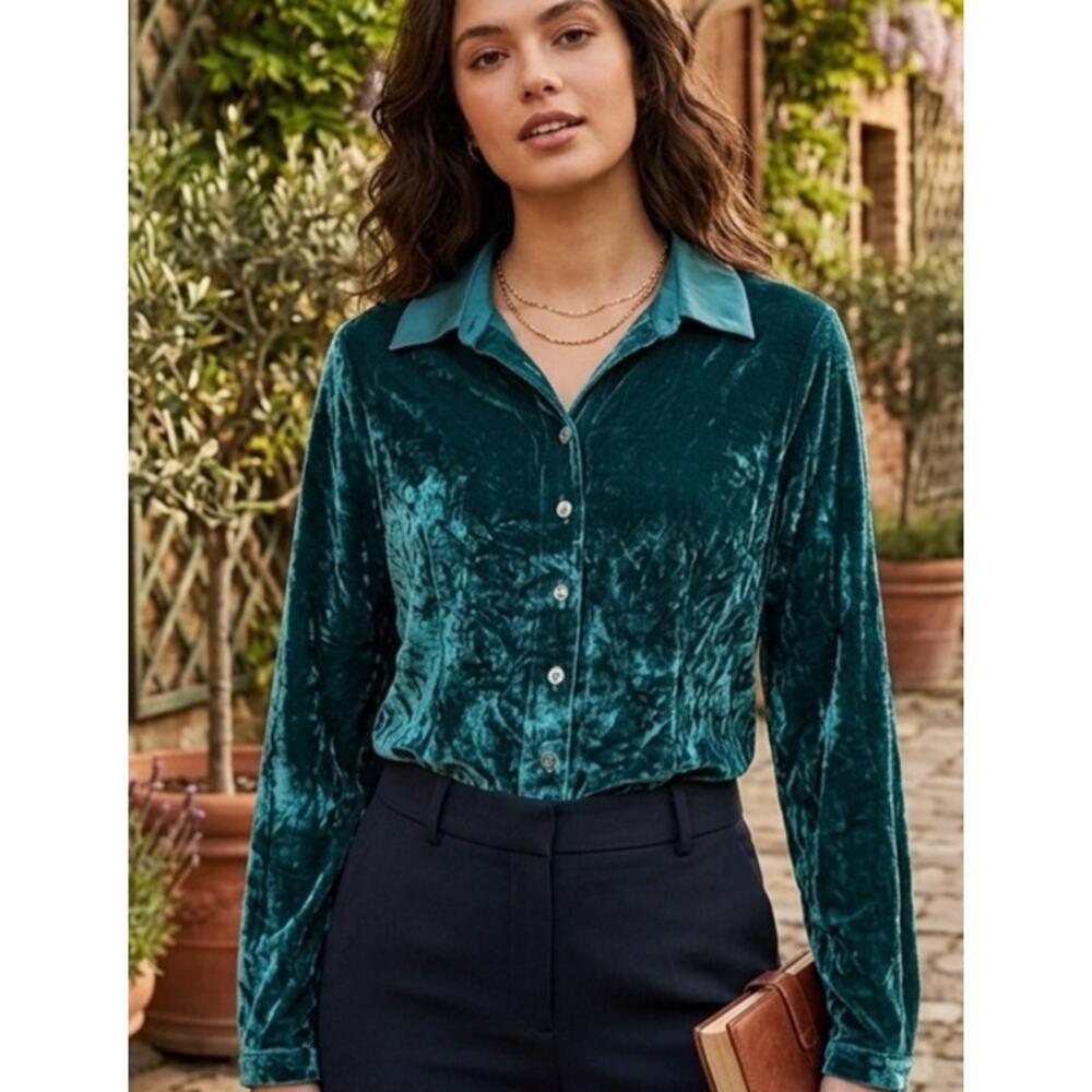 Stunning Tianello Silk Blend Crushed Velvet Blouse